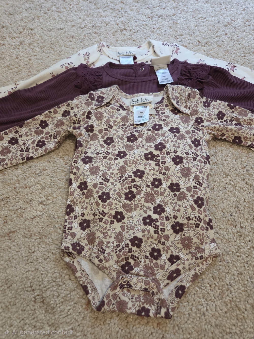 NWT Baby Girls' Plum & Cream Floral Bodysuit Set